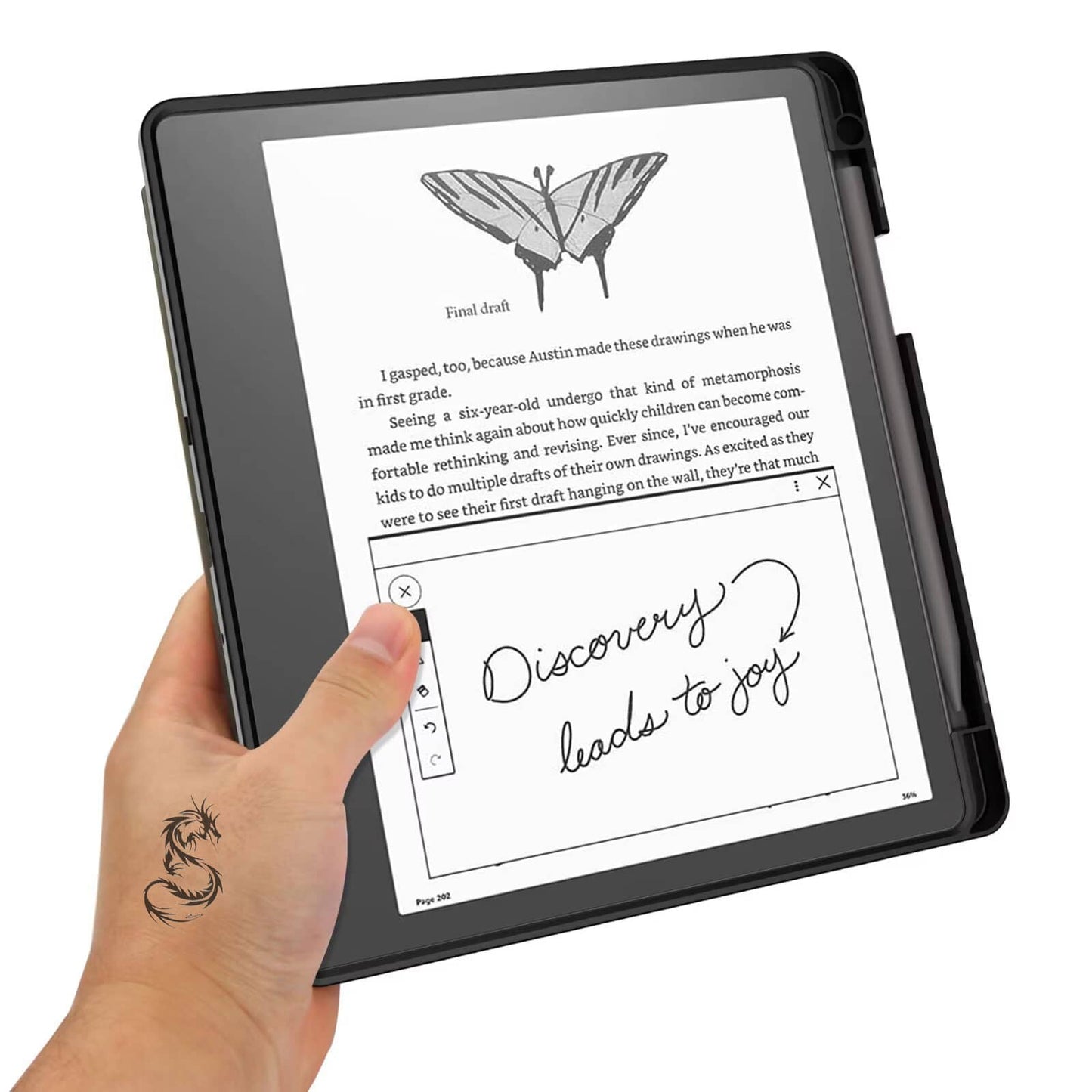 Dark green TPU Transformers style smart cover with pen holder and auto wake/sleep function for Kindle Scribe 1st generation 10.2 inch (2022 and 2024 release) hold.
