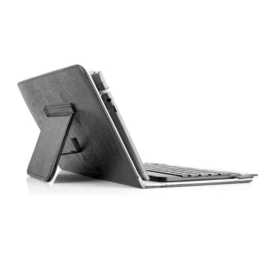 Universal Keyboard Case with Black Bluetooth Keyboard and built-in stand Different angles.