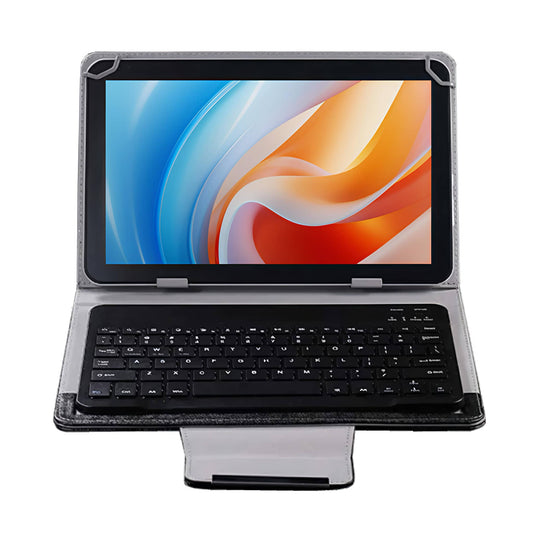 Black and gray universal Bluetooth keyboard case for Alldocube iPlay 60 and iPlay 60 Pro, showing tablet in stand position with keyboard.