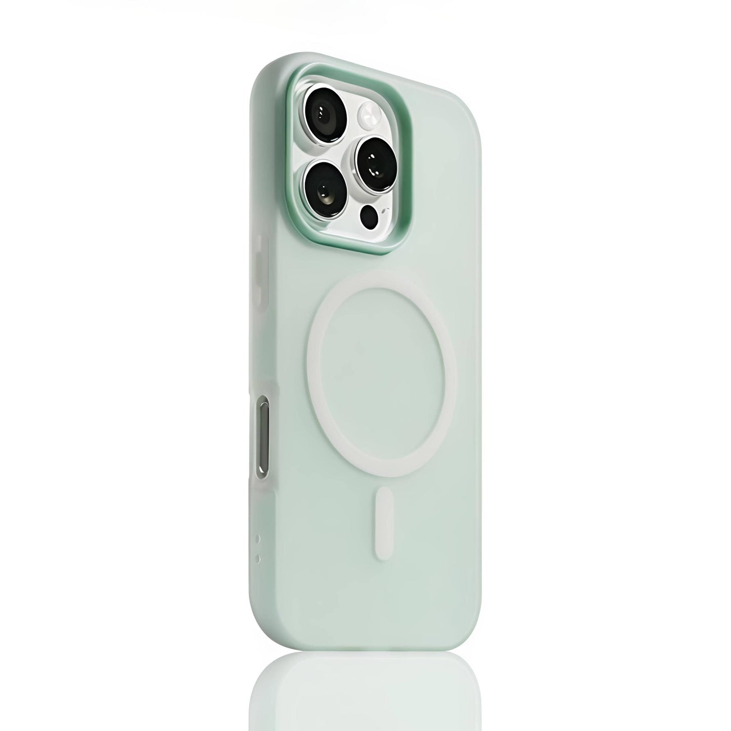 Pale Cyan MagSafe compatible matte silicone iPhone case with translucent back and raised camera protection for iPhone 11-16 series.