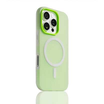 Light green MagSafe compatible matte silicone iPhone case with translucent back and raised camera protection for iPhone 11-16 series.